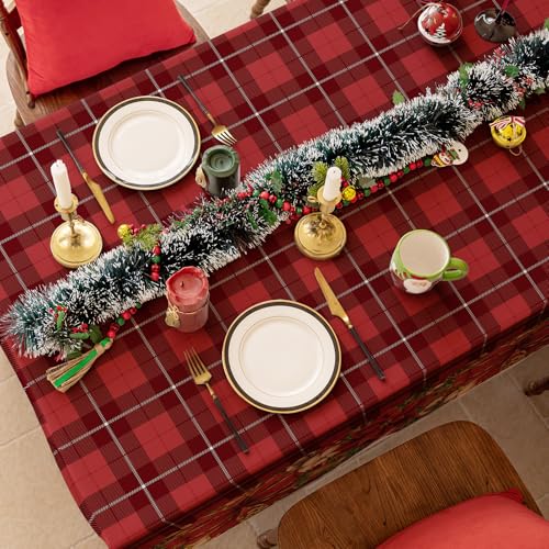 Softalker Christmas Rectangle Tablecloth Red Checkered Flower Xmas Table Cloths, Washable Polyester Fabric Table Covers for Dining, Parties & Holiday Decor(60 x 84 Inch) – Image 4