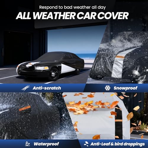 Image of Multi-Layer Car Cover Custom Fit for Ford Crown Victoria (1991-2010), 100% Waterproof All Weather for Automobiles, Gift with Towel, Heavy Duty Car Covers for Rain Sun UV Protection with Door Zipper.