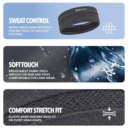 Image of Boldfit Head Band for Men & Women Unisex Gym Hair Band Sweat-Wicking Wide Headband for Workout, Running, Sports & Outdoor Fitness Stretchable, Skin-Friendly, Free Size Hair Accessories