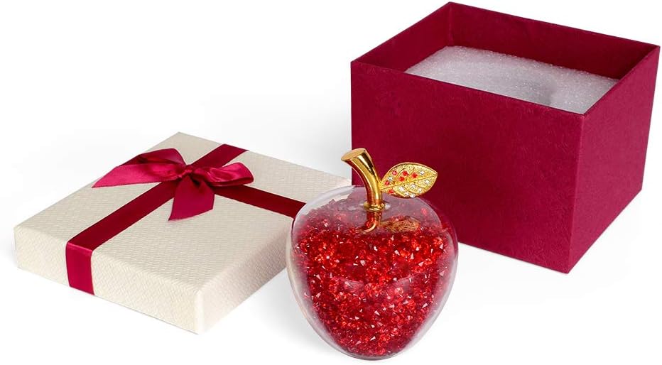 Janhooya Teacher Appreciation Gift - Crystal Apple Paperweight Artificial Apple Figurine with Rhinestones Inside for Desk Home Decoration