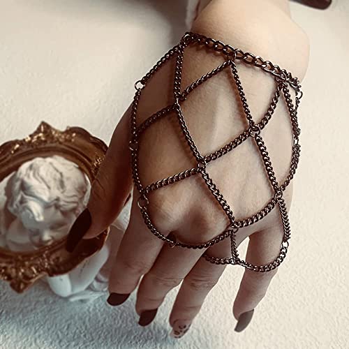 Bethynas Boho Tassel Chain Bracelet with Slave Finger Ring Gypsy Chain Ring Hand Harness Punk Gothic Hand Chain Goth Accessory for Women (Black)3