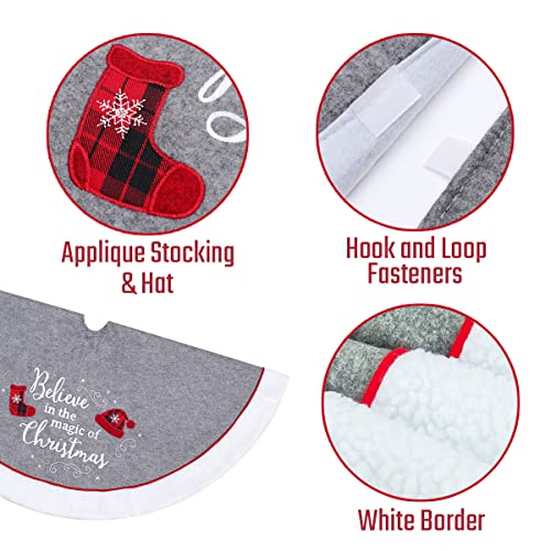Qtdlxfa Christmas Tree Skirt, 48 Inches Grey Felt With Faux Fur, Hat & Stocking Applique Plaid Home Decor For Holiday (48 Inches) #TOP4