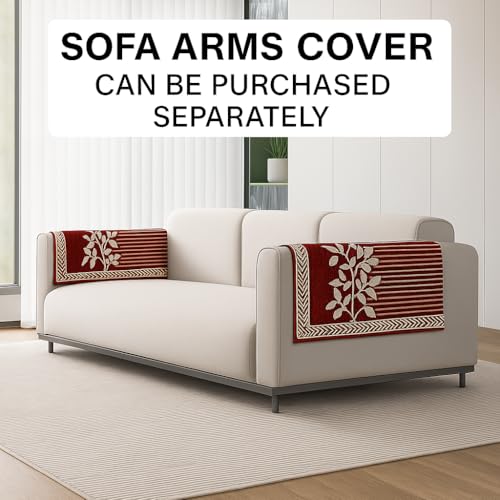 Image of Nendle Superior Velvet Floral Sofa Mat 4 Seater Set Cover Durable Protector for Living Room Sofa Set 2+2, Suitable for L Shape, Sectional and U Shape Sofa (Maroon, Pack of 2)