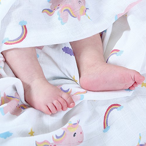 Lebze Muselina Manta Bebé -Diente de Unicornio Bambú Algodón Bebé Chica o Baby Boy Mantas 120x120 cm Swaddle