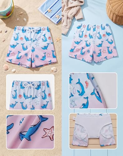 Image of AMYNICE Girls Beach Board Short with Liner Quick Dry Active Jellyfish Print | Swimming Trunks Swimsuit with Pockets Drawstring Surfing, Beach, Vacation and Holiday for Toddler Baby girl