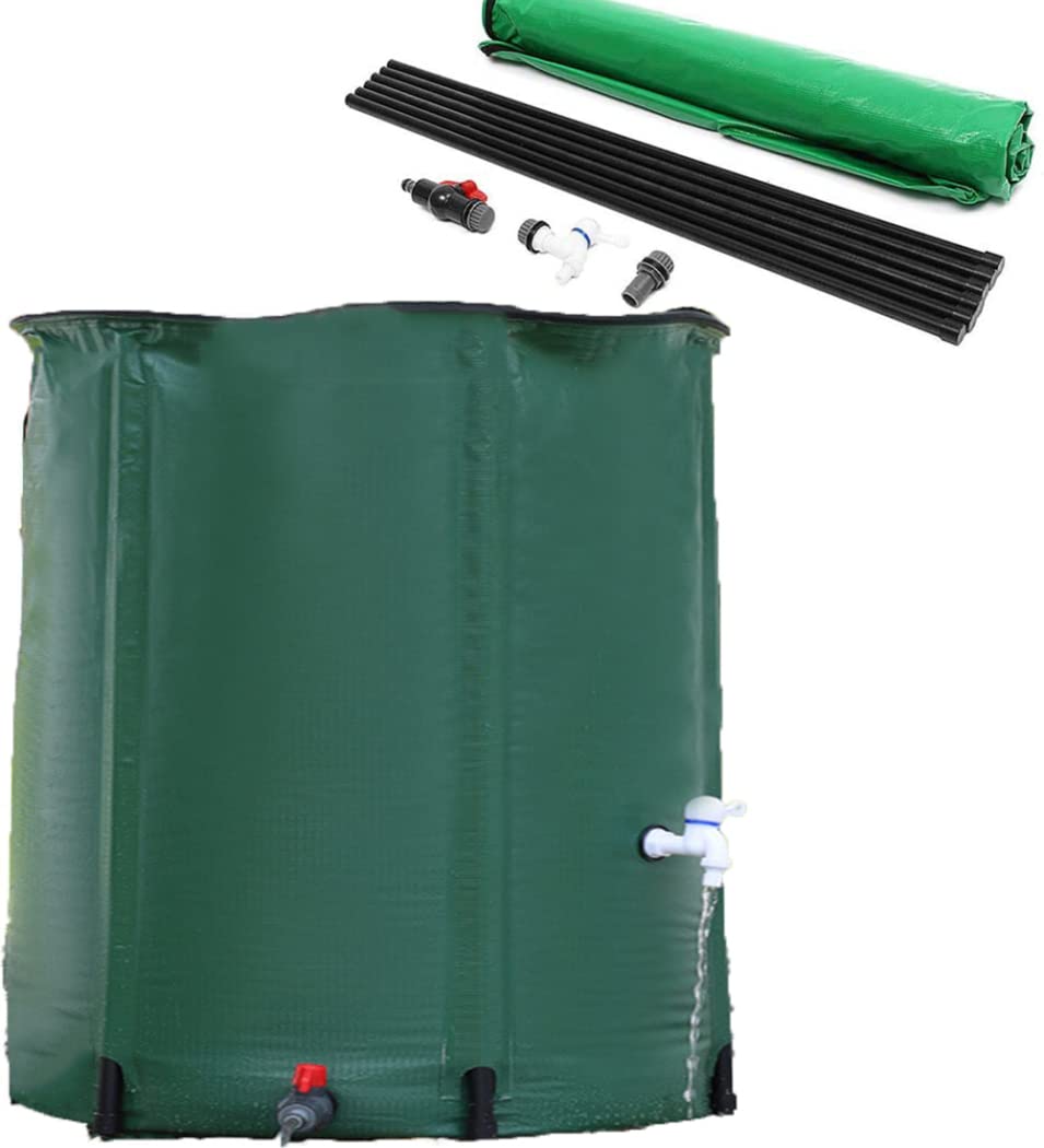 Universale Serbatoio per Acqua Piovana, Addensare PVC Secchio d'Acqua Larga Contenitore per Acqua Piovana, con Coperchio/Rubinetto Sistema di Raccolta dell'Acqua Giardino,Verde,200L/60 * 70CM