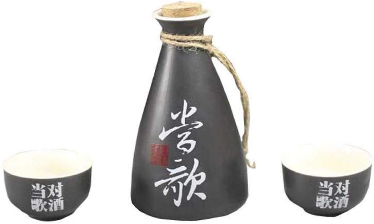 Juego de sake japonés de cerámica CHFYIJYHM con olla y copas tradicionales de 3 piezas