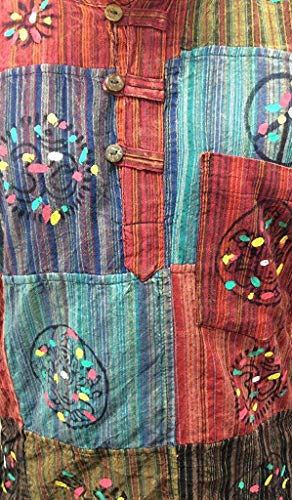 Shopoholic Fashion Mens Patchwork Stripe Hippie Shirt, Handmade Bohemian Summer Festival Clothing4