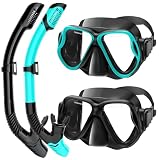 Snorkeling Gear for Adults, Dry-Top Snorkel Set Scuba Diving Mask, 180° Panoramic Wide View Professional Snorkeling Gear, Adult Swimming Goggles with Nose Cover, Breathing Freely Snorkel Mask