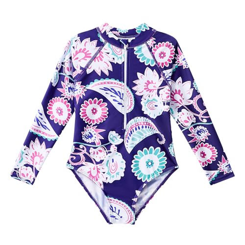 Image of Zando UPF50+ Girls Long Sleeve One Piece Swimsuit with Zipper - Rash Guard for Teens Toddler Kids 2-15 Years