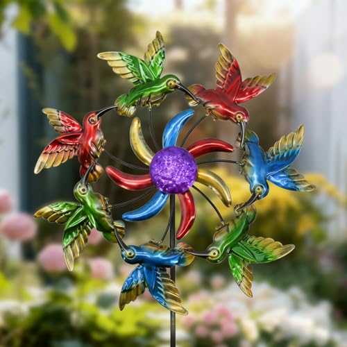 Image of Wind Spinners Outdoor Hummingbird for Mom, Birthday Gifts for Women, 39 inch Metal Stake Wind Sculpture Yard Art for Garden Decor for Outside, Patio,Lawn