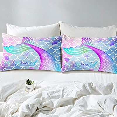 Homewish Fish Scale Duvet Cover Set Mermaid Fish Scale Bedding Set 3pcs for Kids Boys Girls Watercolor Mermaid Comforter… 51vTj9zc50L. SS400