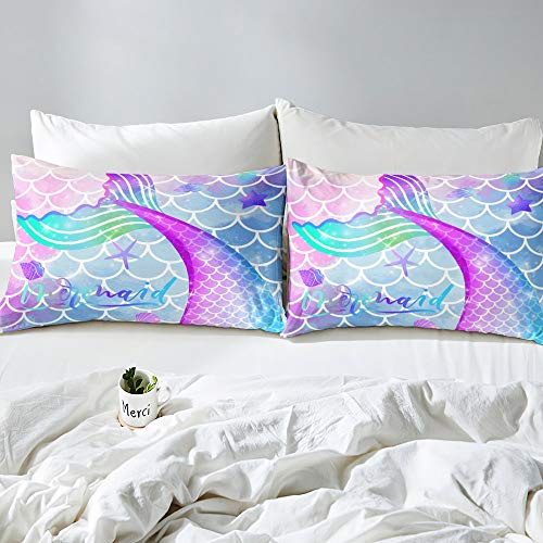 Homewish-Fish-Scale-Duvet-Cover-Set-Mermaid-Fish-Scale-Bedding-Set-3pcs-for-Kids-Boys-Girls-Watercolor-Mermaid-Comforter-Cover-Sealife-Bedspread-Cover-with-2-Pillow-CasesNo-Comforter-Full-Size 51vTj9zc50L