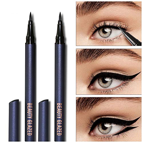 2Pcs Beauty Glazed Extremely Black Waterproof Liquid Eyeliner, Stay All Day Waterproof Liquid Eye Liner Pen