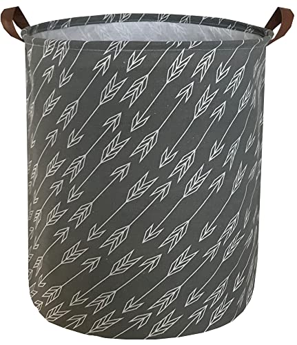 Image of Sanjiaofen Canvas Fabric Storage Bins,Collapsible Laundry Baskets,Waterproof Storage Baskets with Leather Handle,Home Decor,Toy Organizer (Arrows)