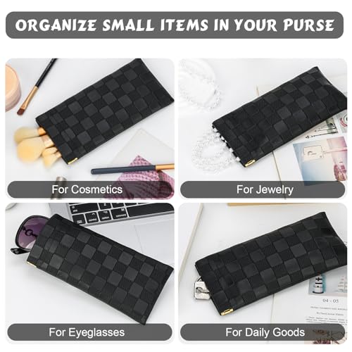 Image of Sightor Sunglasses Case, 2 Pcs Soft Eyeglass Cases Checkered Sunglass Case Portable Squeeze Top Leather Glasses Pouch