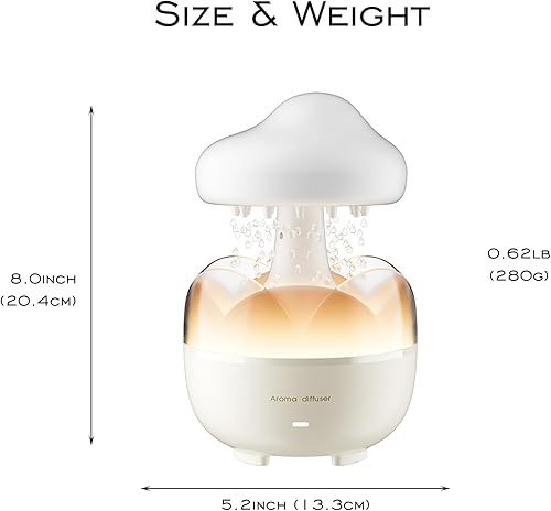 Miniatura 6 de Raindrop Humidificador portátil, difusor de aceite esencial de nube, capacidad de 7.8 fl oz, control remoto, con luz nocturna y apagado automático