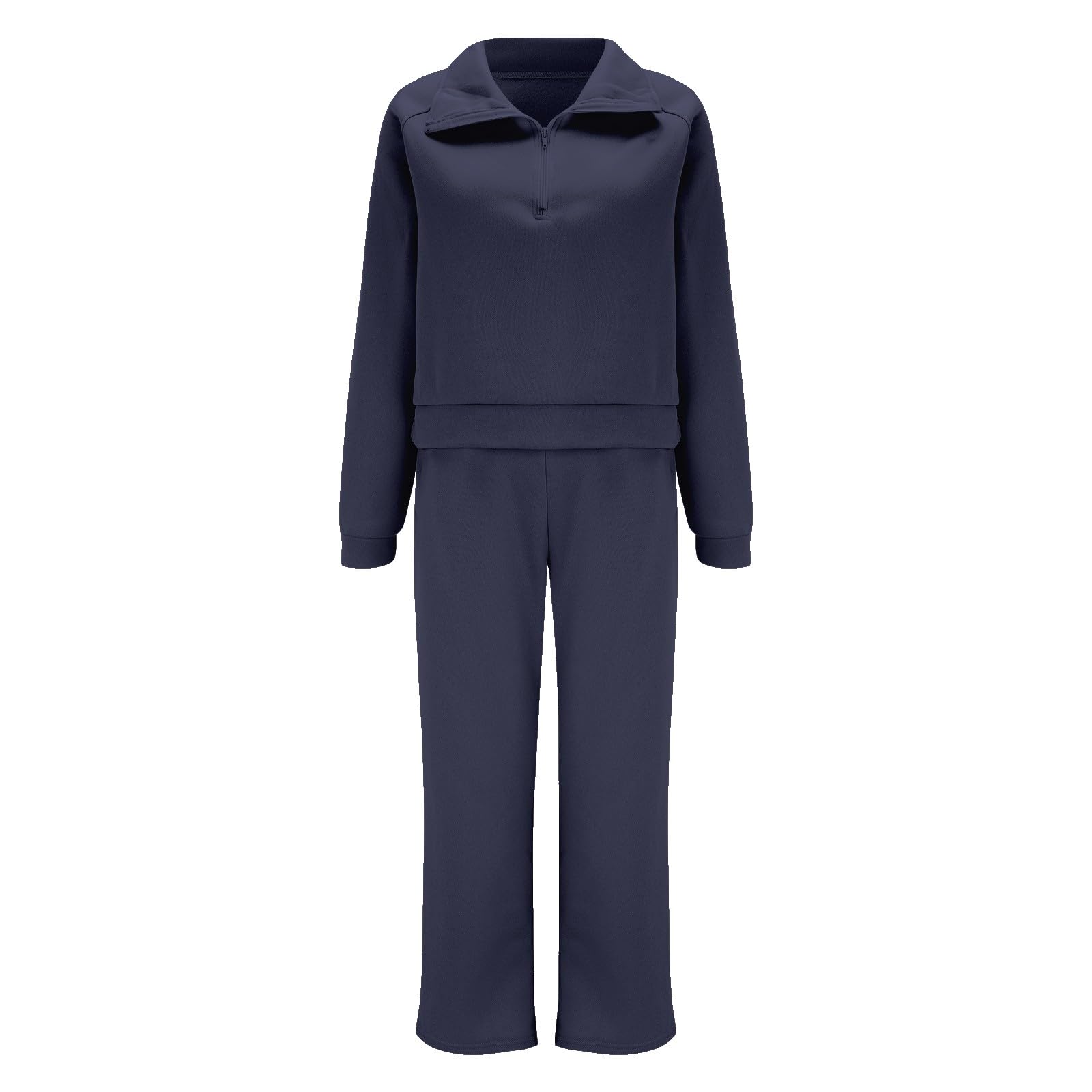 Generisch Tuta da donna in due pezzi da donna tuta sportiva 2 pezzi da donna felpa con cerniera quarta e gamba larga, pantaloni della tuta da donna, Blu marino, M