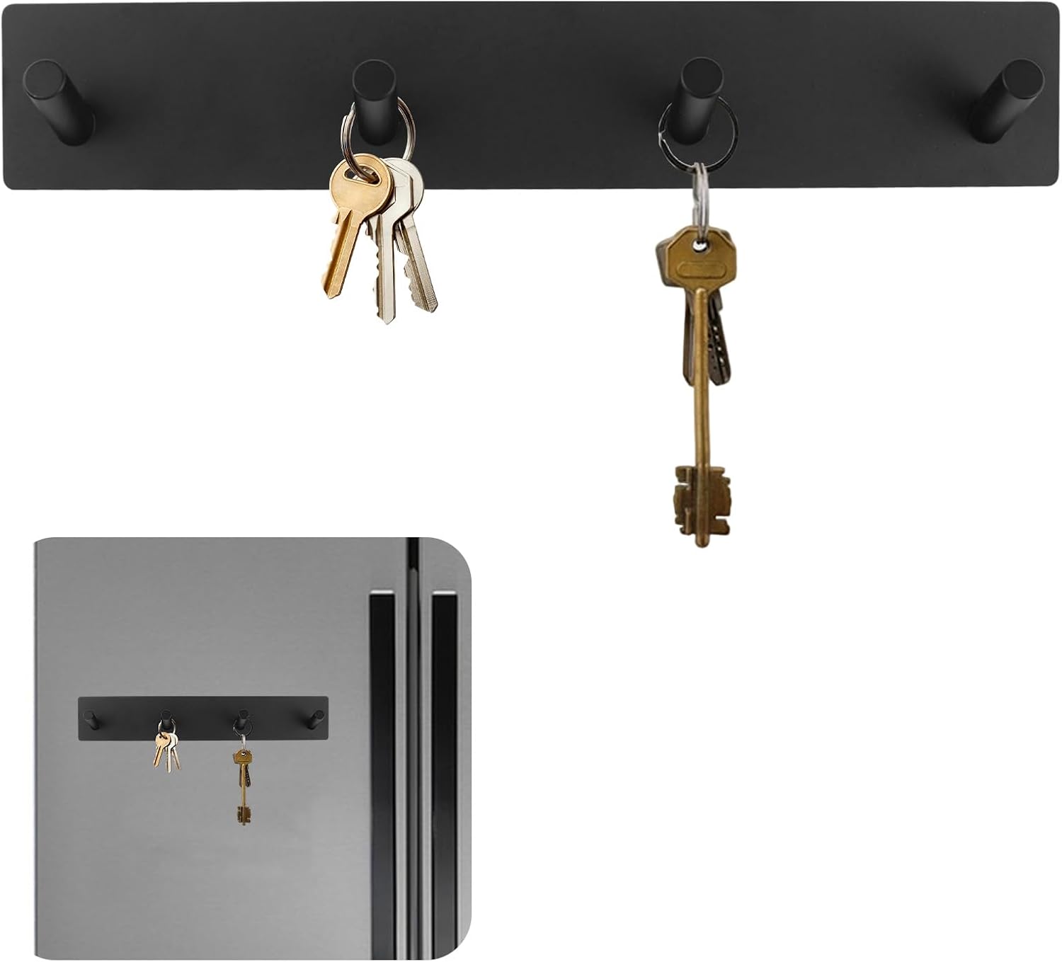 1 Pack Magnetic Key Holder for Fridge, Stainless Steel Hook Adhesive Key Hanger Wall Mounted Coat Rack for Entrance Hall Refrigerator(Gold)