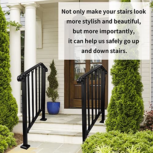 Rebala Adjustable Handrail Fit 2 Or 3 Steps,Handrail Real Wrought Iron Material,Handrails For Outdoor Steps With Installation Kit,Easy To Install #TOP5