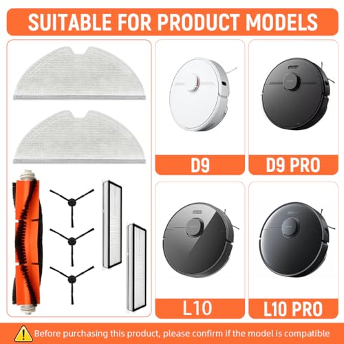 Image of HASTHIP Replacement Vacuum Cleaner Accessories for Dreame D9 Max, with 1 Main Brush, 3 Side Brushes, 2 Mop Cloth, 2 Filters Universal Spare Replacement Accessories for D9 Pro, L10 Pro