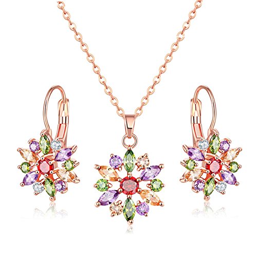 Josfeva Femme Parure Plaquée Or Rose, Ensemble de Bijoux Boucles d'oreilles Créoles Collier Hypoallergénique à la Mode, Ornements Pendentif en Forme de...