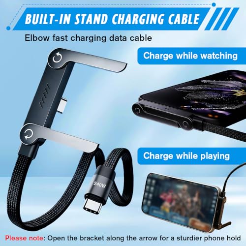 SKJJM Chargeur de Téléphone 2 en 1 Invisible,240 W Câble de Charge Rapide et Invisible avec Support,Câble de Charge Latéral Type C de 1,5 m,avec Support de Téléphone Intégré pour Smartphones,Tablettes – vue 2