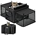 Pecute Transportbox Katze für Katzen & Kleine Hunde, Faltbar mit Seitenerweiterung, Atmungsaktiv Stabil, Ausbruchschutz, Für Auto Reisen Tierarzt, Dunkelgrau