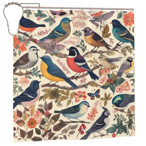 Rideau de bain imperméable et lavable avec motifs oiseaux - 3