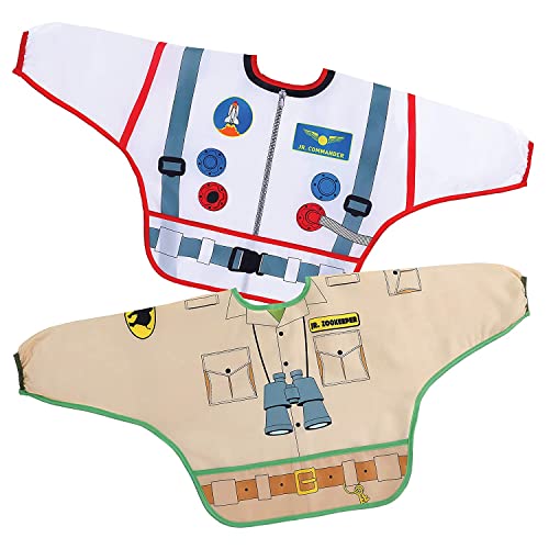 Dreambaby Food & Fun Character Bibs Baby Smocks with Sleeves - Model L559BB - 2 Pack (Astronaut & Zookeeper)