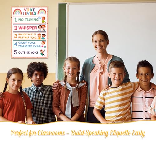 Image of GMEMNOV Voice Level Chart for Classroom - Boho Classroom Rules Poster Laminated Noise Levels Educational Sign for Classrooms Decorations Elementary Back to School Teachers Supplies