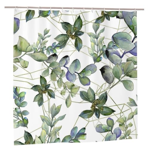 Rideau de douche eucalyptus vert en polyester imprimé 183x183 avec œillets - 2