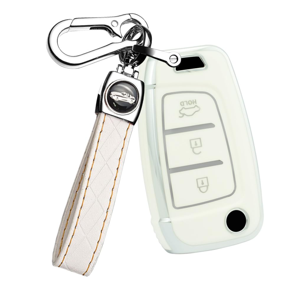 Koaudb Custodia protettiva per chiave auto, adatta per Hyundai i10 i20 i30 i40 ix20 ix30 ix35 ix45 ix55 Tucson Santa Fe Elantra Accent 3 pulsanti Flip pieghevole portachiavi con portachiavi in pelle