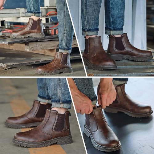 Image of Unisex-Adults Steel Toe Chelsea Boots, Men's Industrial Construction Shoes, Waterproof, Lightweight, Comfortable, Non-slip Safety Boots