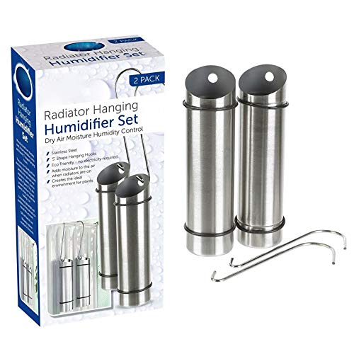 ADEPTNA Juego compacto de 2 humidificadores colgantes de acero inoxidable para radiador – controla la humedad del aire seco y deshumidificador de ducha con ganchos en forma de S