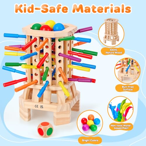 Montessori Wooden Board Game, Colorful Sticks & Ball Drop Games for Kids, Fine Motor Skills & Math Learning Toy for 3 4 5 6 Year Old, 2-6 Player Family Travel Game, Birthday Gift for Boys Girls Age 3+ - Image 7