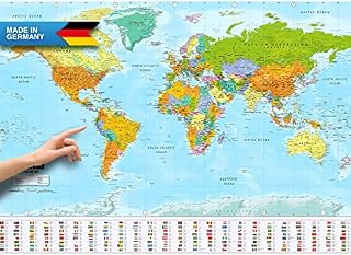 World map XXL poster in giant format with flags & banners - Top quality (140x100cm)