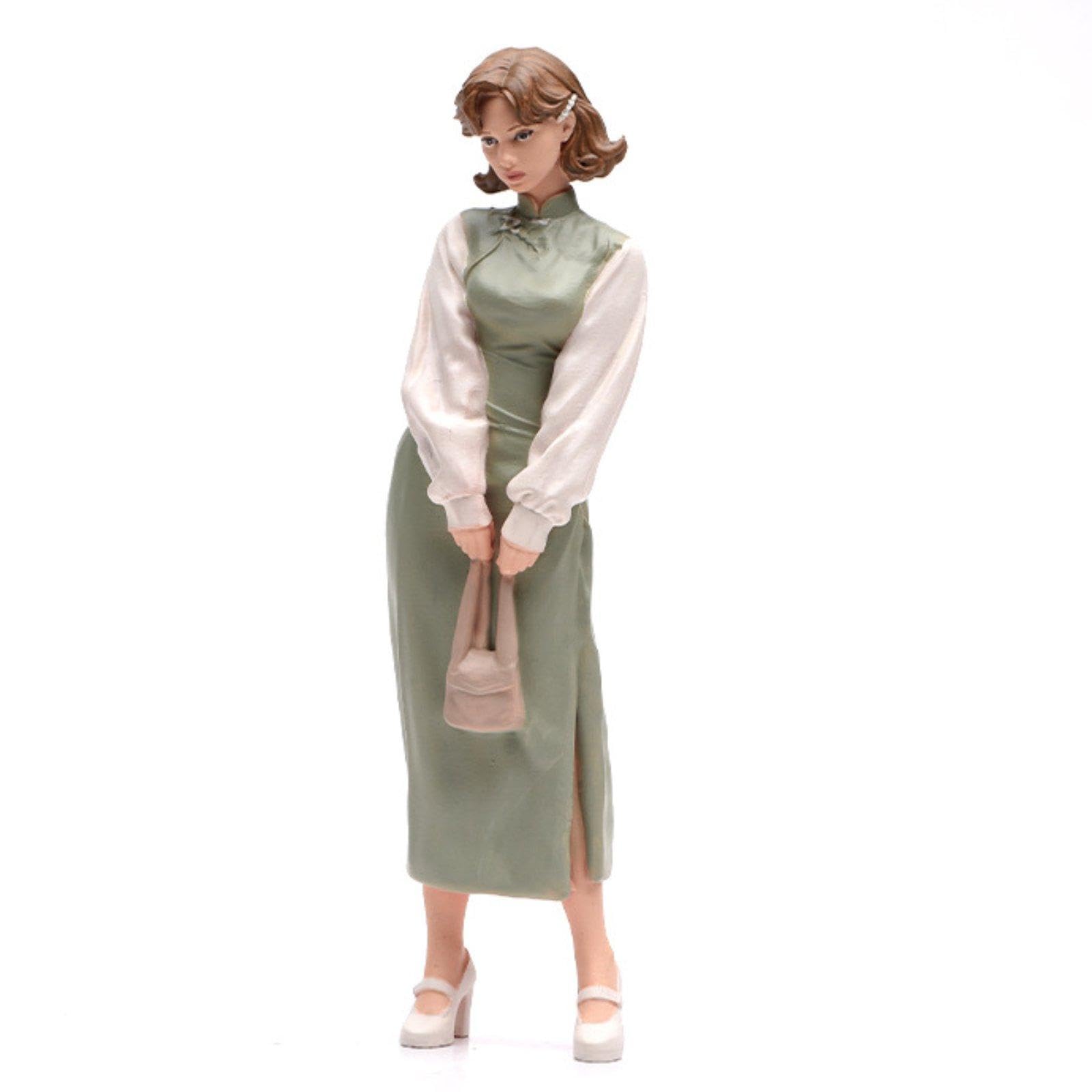 F Fityle Modello Femminile di Cheongsam in 1/24 con Capelli Corti, per Giochi di Ruolo, Personaggio 3D Realistico da Collezione per Tavolo di Sabbia e