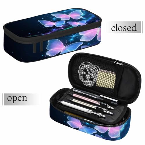 Image of Glowing Butterflies Pencil Bag Sparkle Stars Bright Dark Blue Big Capacity Pencil Case Pencil Pouch Pen Bag School Students Boy Girl