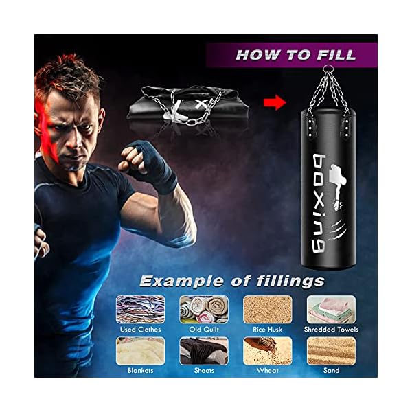 Heavy-Boxing-Bag-for-Adults-Youth-Non-Tear-Leather-Boxing-Equipment-Heavy-Bag-with-Adjustable-Wall-Bracket-Ceiling-Hook-Chain-4ft-Boxing-Bag-for-Kickboxing-Taekwondo-Karate-Muay-Training Heavy Boxing Bag for Adults & Youth, Non Tear Leather Boxing Equipment, Heavy Bag with Adjustable Wall Bracket Ceiling Hook Chain, 4ft Boxing Bag for Kickboxing Taekwondo Karate Muay Training