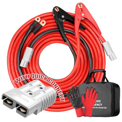 ISINFLASH Jumper Cables 30 feet 1 Gauge 1000Amp Heavy Duty Booster Battery Cables with Permanent Installation kit and Quick Connect Plug for 12V & 24V Cars SUV Trucks Diesel Trucks