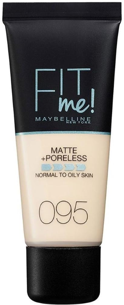 Maybelline Fit Me Foundation, Lightweight Medium Coverage, Blendable With a Matte and Poreless Natural Finish, For Normal to Oily Skin, Shade: 095 Fair Porcelain, 30ml
