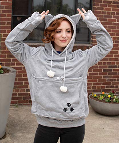 Image of ALYC Unisex Hoodies Pet Holder Cat Dog Large Pouch Carriers Pullover with Cat Printing Sweatshirt