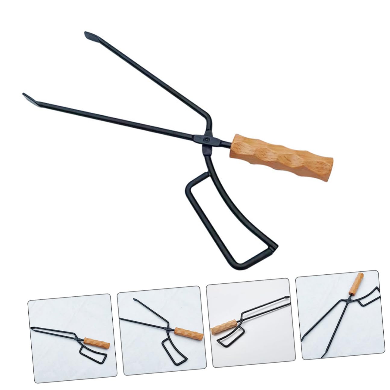 Toyvian Pinza per Legna da Barbecue in Ferro e Legno Resistente, Strumento per Spostare la Legna da Esterno, per Attività All'aperto e Parchi