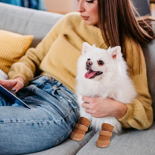 Hunde Schuhe Outdoor, 4 Stücke Hundeschuhe Kleine Hunde, Welpen-Stiefel, Schneestiefel für Haustiere, Hundeschuhe Winter Pfotenschutz Hund Plüsch Hundestiefel rutschfeste warme für Kleine Hunde Katzen