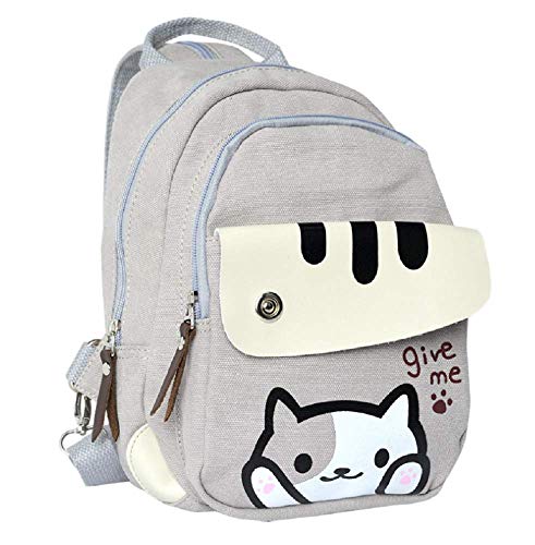 GK-O Mochila de ombro de lona com estampa de gatinho de gato fofo, Cinza, Medium, Mochilas de mochila