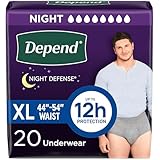 Depend Night Defense Adult Diapers, Incontinence Underwear for Men, Disposable, Overnight, Extra-Large, Grey, 20 Count, Packaging May Vary