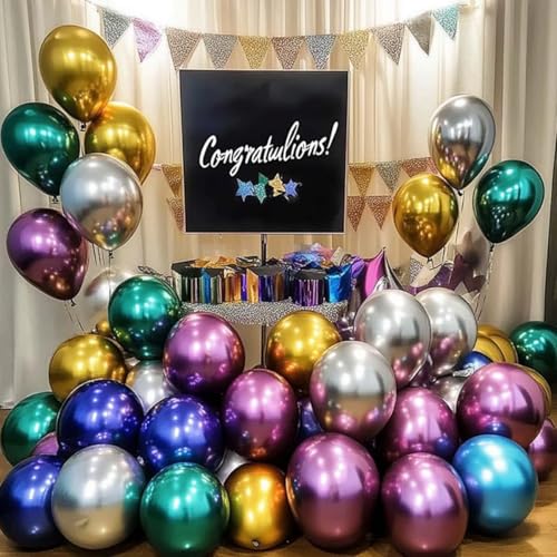 Image of 300 Pcs Metallic Chrome Balloons 12 Inch Colorful Party Balloon for Wedding Baby Shower Christmas Birthday Party Decoration