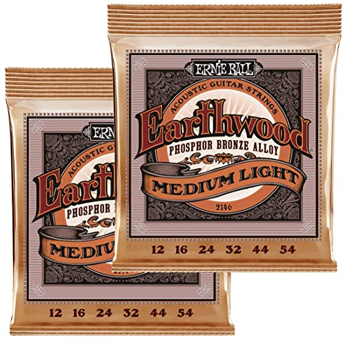 【Amazon.co.jp限定】 ERNIE BALL 正規品2146 アコースティックギター弦 (12-54) EARTHWOOD PHOSPHOR BRONZE MEDIUM LIGHT 2Set Pack