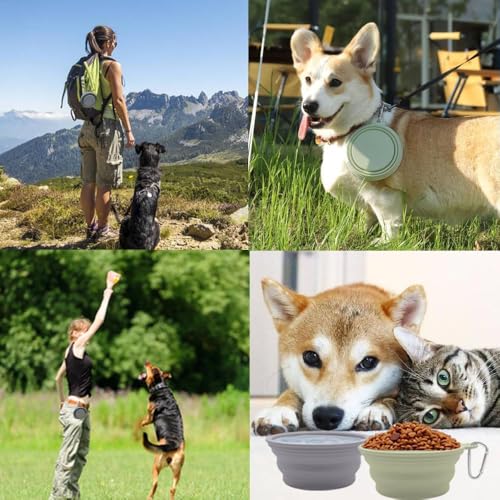 Image of FURCO Foldable Dog Cat Bowls, Non-Toxic & 100% Safe BPA Free, Food-Grade, Portable Bowl for Small to Medium Sized Dogs and Cats with Carabiner Clip for Traveling, Home use, 2 Pcs of 400 ml Bowl